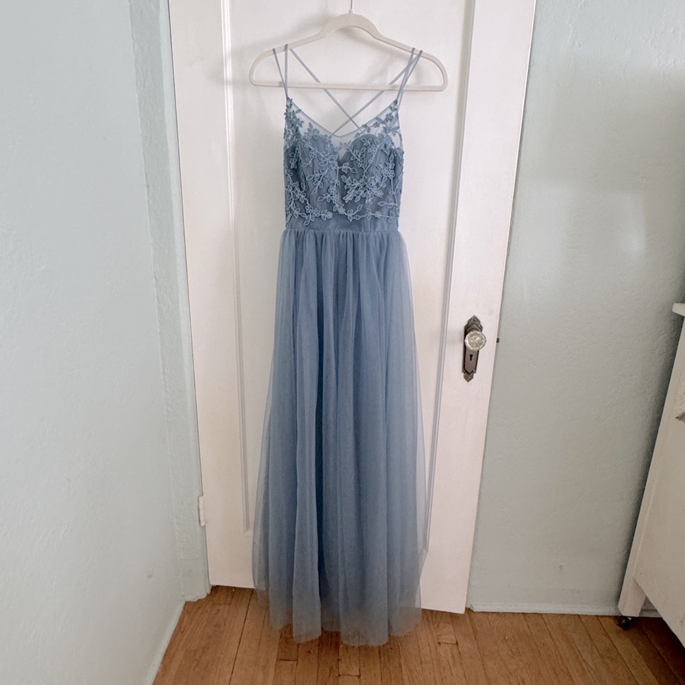 RenzRags Dusty Blue Lace Up Bridesmaid Dress Prom Formal See measurements